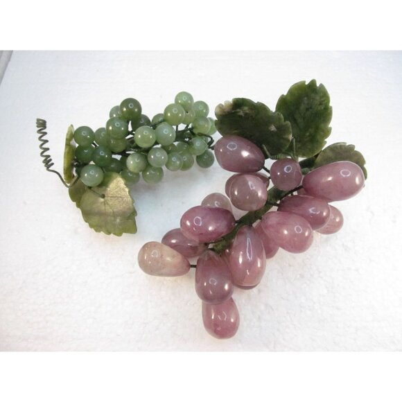 Amethyst and Green Aventurine Stone Grape Clusters with Leaves Set of 2 - Picture 12 of 16